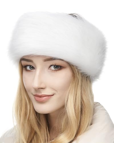 Futrzane Classic Headband - Faux Fur Headbands for Women - Furry Band for Winter - Size L (White Classic)