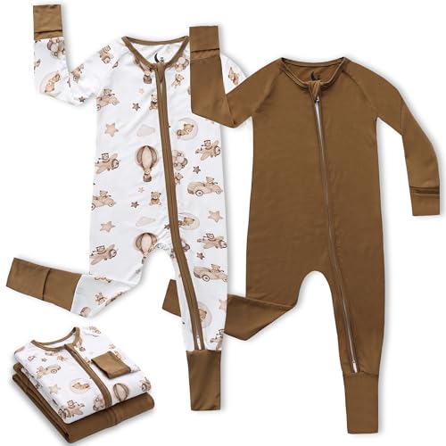 Image of CubbieMoon Bamboo Viscose Baby Pajamas 2 Way Zip for Diaper Change 0 to 24 Month Soft Stretchy Sleeper 2 Pack