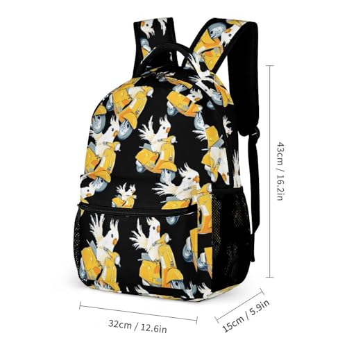 Cockatiel Riding Motorcycle Cute Print Backpack Set of 3 Portable Lunchbox Pencil Cases for Daily Travel2