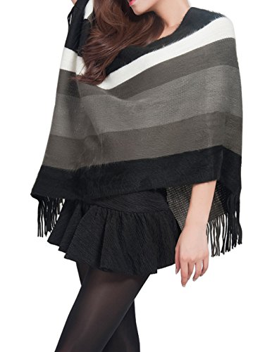 Dahlia Women's Knitted Poncho - V Neck Houndstooth Tassel Cape3