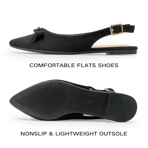 MUSSHOE Slingback Flats for Women Pointed Toe Comfort Womens Flats with Bow4