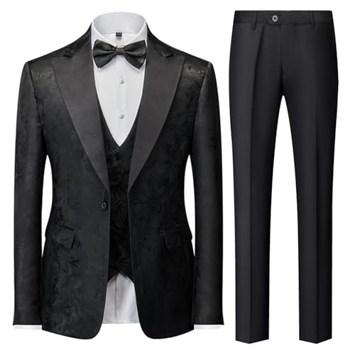 UNINUKOO Men's 3 Piece Suit Formal Dinner Classic Wedding Prom Regular Fit Peak Lapel Tuxedo for Men