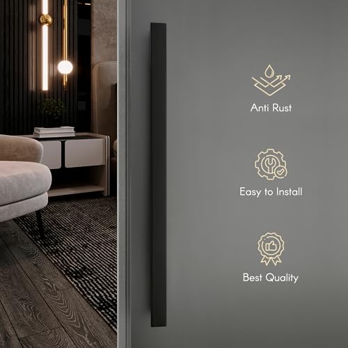 Image of LAPO 24 inch Stainless Steel Square Door Handle for Main Door, Wooden & Glass Door Pull Push Handle, Main Door Handle (Hole to Hole Size 455 mm,Pack of 1) Black Finish | 3 Years Warranty