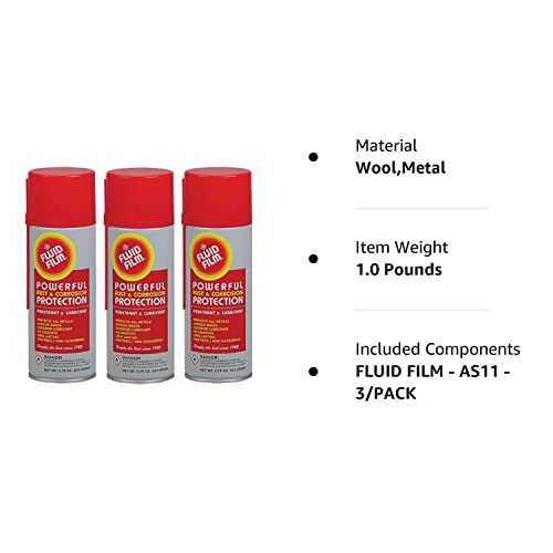 Fluid Film (3 Aerosol Cans) Rust & Corrosion Protection; Metal Surface Penetrant & Lubricant, Marine, Automotive, Industrial, Home, 11.75 Oz #TOP7