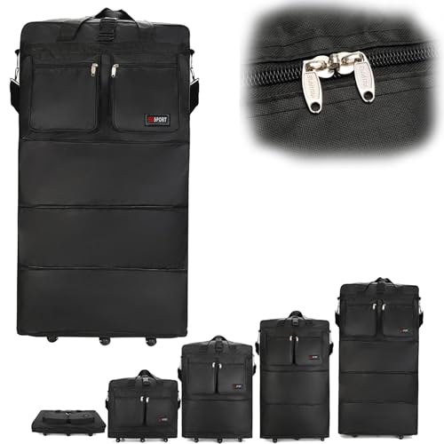 Expandable Foldable Duffle Bag, Large Aviation Checked Bag Travel Duffel Bag Rolling Wheeled Spinner Suitcase for Travel and Storage
