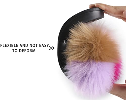 Image of Women's Faux Fur Slides, Open Toe Cute Fur Slippers, Indoor or Outdoor Comfortable Furry Slide Sandals With Fluffy Fur
