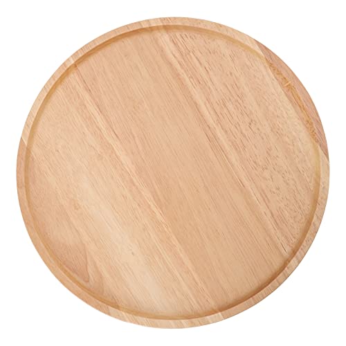yaogohua Round Pizza Tray Thick and Sturdy Rubber Wood Fruit Cutting Board, Wood Pizza Peel Charcuterie Board Artisanal Baking Board Cutting Board Serving Tray for Kitchen Baking Tools