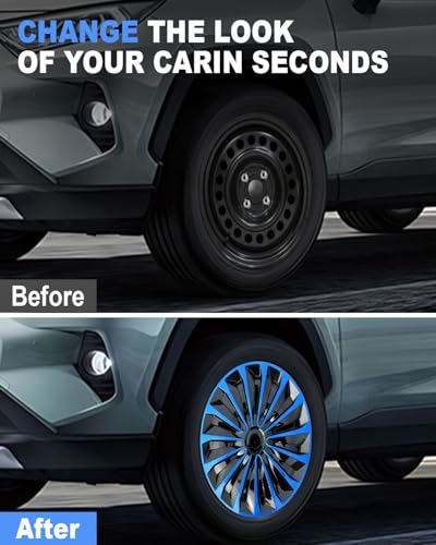 Image of ABX Hubcaps,16 inch hubcaps Set of 4, Wheel Rim Cover ABS Material, Snap On Car Truck SUV Replacement, for Toyota Camry Nissan Mazda etc, Black&Blue