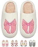 Bow Slippers for Women Men Warm Cozy House Shoes Fuzzy Home Slippers with Memory Foam Indoor and Outdoor（Pink Bow40/41)