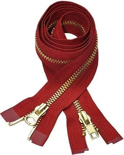 #5 Brass 2-Way Medium Weight Hot Red Metal Separating YKK Jacket Zipper - Choose Length - Hot Red 519-1 Zipper Per Pack - Made in The United States (12" Inches)