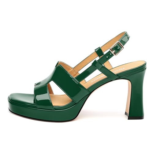 Image of ROSERWISH Heels for Women Chunky Block Platform High Heels Square Open Toe Strappy Heel Sandals Wedding Party Prom Fashion Slingback Dress Pump Sandals Shoes