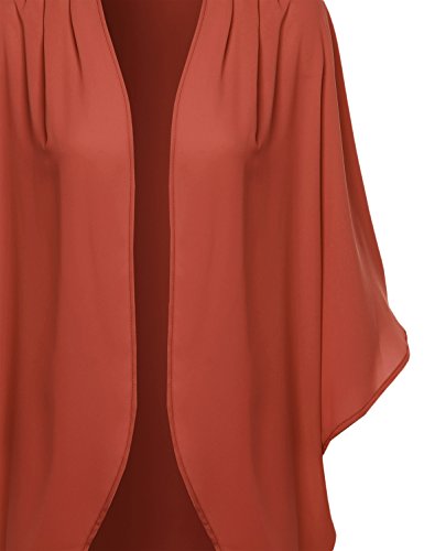 Solid Short Sleeve Oversize Open-Front Kimono Style Cardigan Rust 1XL
