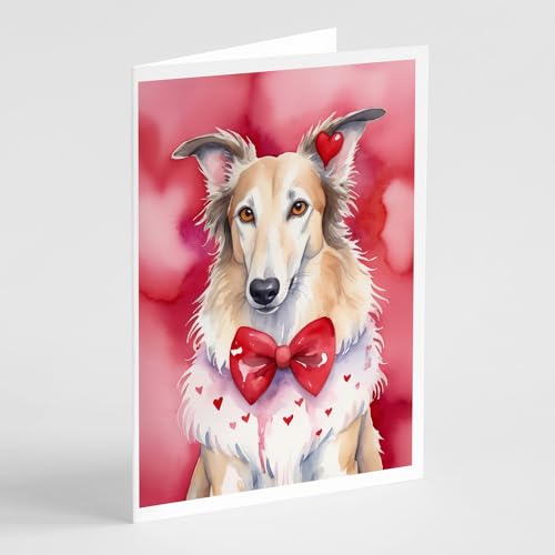 Caroline's Treasures DAC5295GCA7P Borzoi My Valentine Greeting Cards Pack of 8 Blank Cards with Envelopes Whimsical A7 Size 5x7 Blank Note Cards