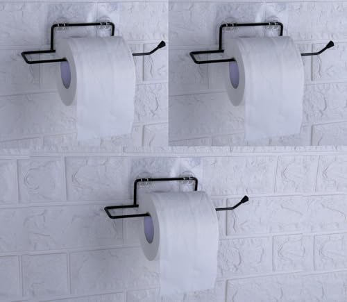Image of TEKCOOL Self Adhesive GI Steel Toilet Paper Stand /Tissue Roll Hanger for Bathroom /Nepkin Holder /Towel Holder(Black) (1)