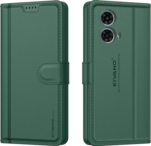 Image of KIVANO LUXE Compatible for Motorola G24 Power Luxury Handmade Leather Magnetic Flip Folio Case | Card Holder & Kickstand | Slim Protective Cover | Unisex - Green
