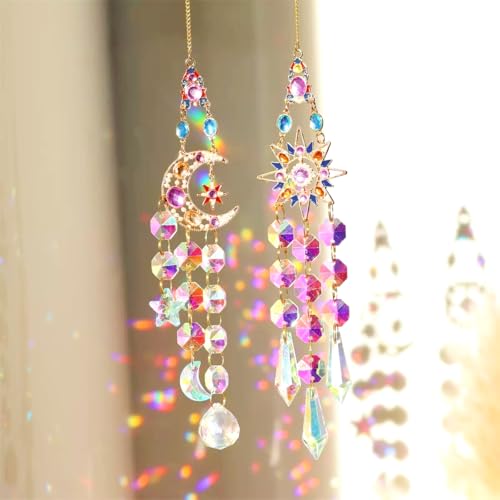 Attrape-soleil, fenêtre en cristal, 2 pièces de suspension en cristal, arc-en-ciel, décoration à suspendre pour fenêtre et jardin