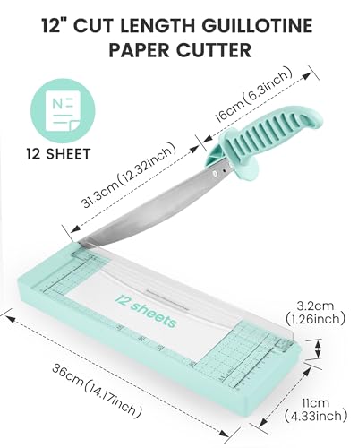 Image of MAKEASY Paper Cutter 12 Inch, Guillotine Paper Cutter with 8 Sheet Capacity, Heavy Duty Paper Cutter for Cardstock, Paper Trimmer for Crafting, Classroom and Office, Green