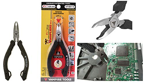 Image of VAMPLIERS 4-PC 5 inch Precision Mini Pliers Set ESD Safe Grip. Made in Japan: Screw Extractor, Long Nose, Needle Nose Pliers & Flush Cutters. For Electronic Repairs /Precision Work /Jewelry /DIY.