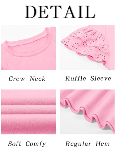 Haloumoning Girls Ruffle Sleeve T Shirts Summer Short Sleeve Casual Cute Crewneck Tops Tees 5-14 Years Pink