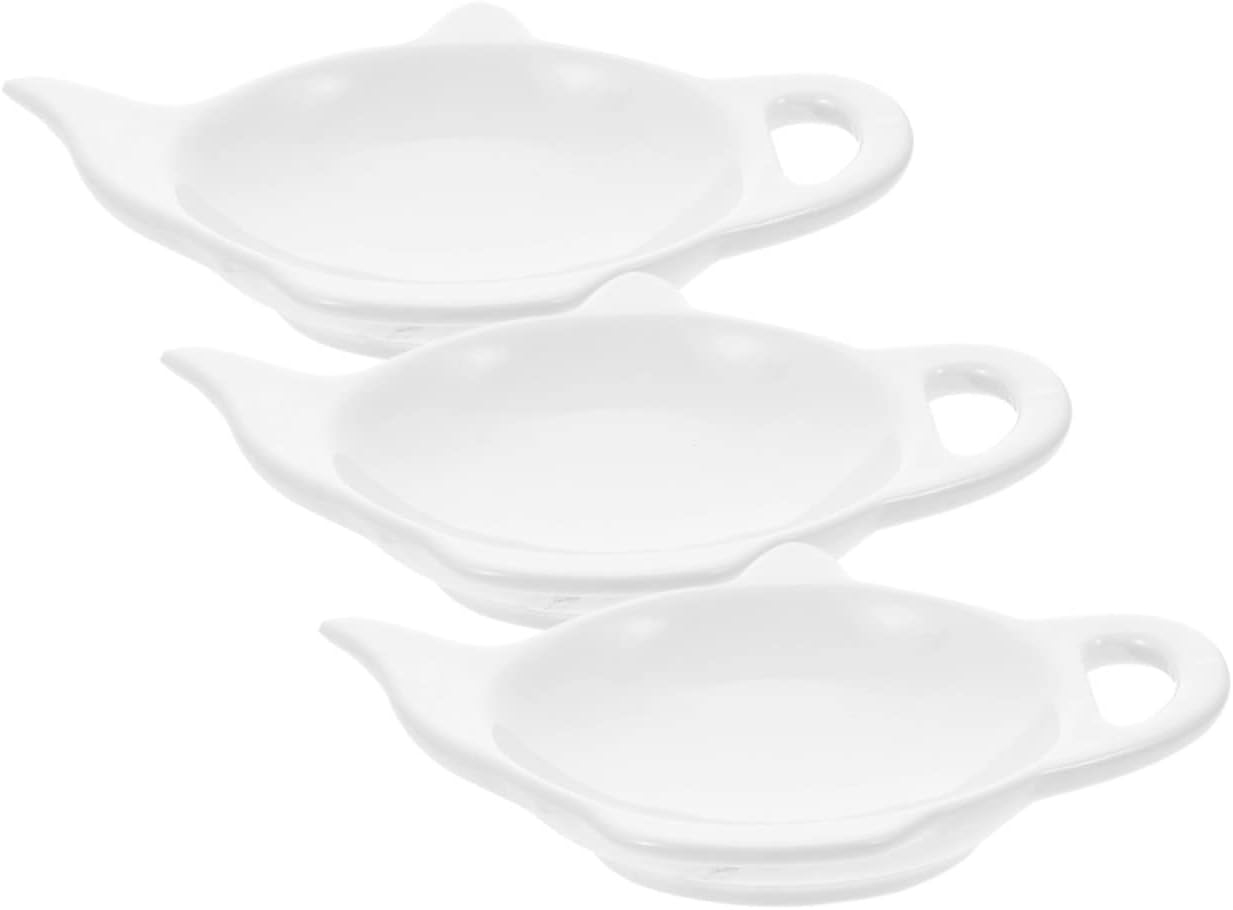 Ceramic Tea Bag Holder Set of 3 Teapot-Shaped Coaster for Used Tea Bags Floral Design and Household Use