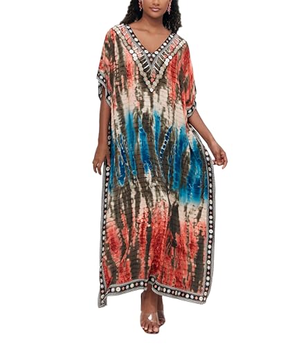 Image of IMAGEKOPE Kaftan Dresses for Women Plus Size Bathing Suit Cover up Vneck Batwing Dress Loose fit Moroccan Caftan mumu Dresses