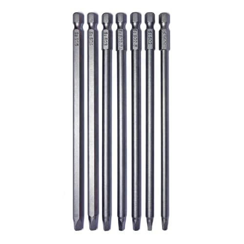 VESTTIO Square Head Screwdriver Bit Set 7PCS SQ1 SQ2 SQ2.5 SQ2.74 SQ3 SQ4 SQ5 1/4 Inch Hex Shank 6 Inch/150 mm S2 Steel with Magnetic for Power Screwdriver Drill Impact Driver