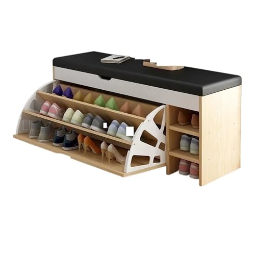 Banco otomano de almacenamiento, zapatero de piel sintética con asiento, elegante taburete de entrada para zapatos y accesorios, diseño que ahorra espacio