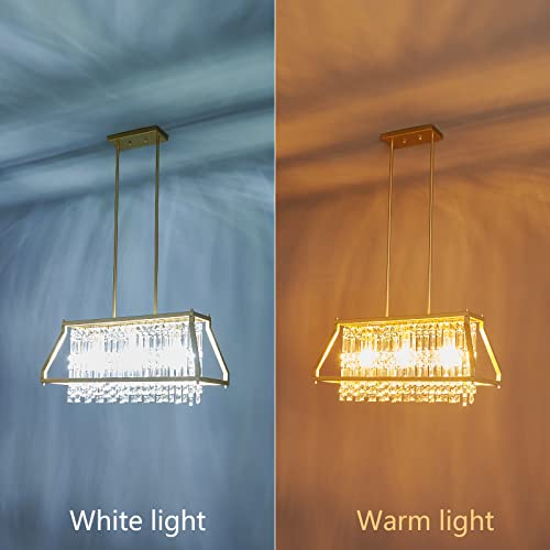 Image of LMQNINE Chandeliers for Dining Room, 3-Light Trapezoidal Industrial Dining Room Light Fixture Farmhouse Chandelier Crystal Pendant Lights Kitchen Island Living Room (Gold 25.98 inch)
