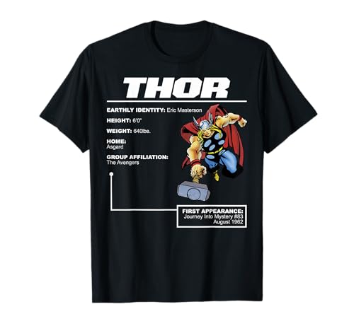 T-shirt Marvel Thor Stats Poster vêtement imprimé rétro pour adulte