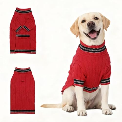Image of Small /Medium Dog Sweater, Warm Dog Winter Coat w /Sleeves, Comfortable High Neck & Leash Hole, Premium Dog Clothes for Labrador-Best for Holidays, Daily Walks XL Bright Red