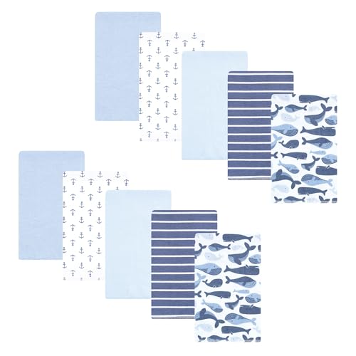 Image of Hudson Baby Unisex Baby Cotton Flannel Burp Cloths 10-Pack, Cute Whales, One Size