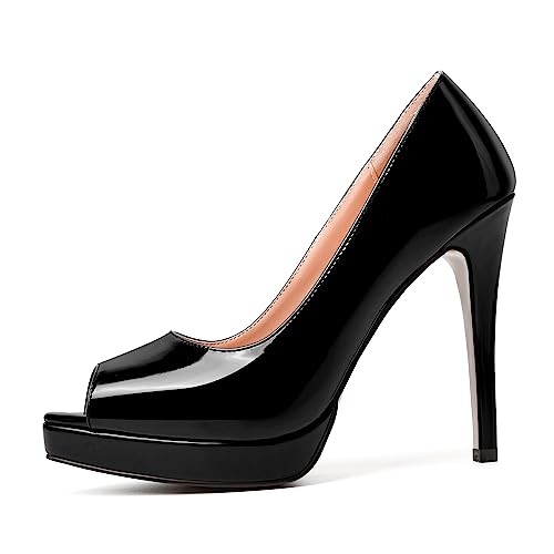 SKYSTERRY Womens Wedding Slip On Patent Dress Peep Toe Stiletto High Heel Pumps Shoes 4.7 Inch2