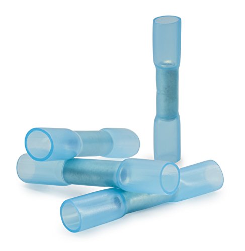 100 PCS Polyolefin Heat Shrink Blue Butt Connector, 16-14 Gauge, Waterproof Crimping Terminal for Marine and Automotive Use