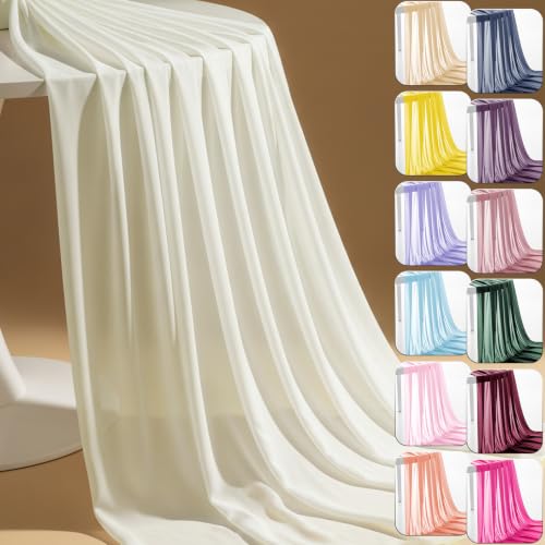60 Chiffon Fabric by The Yard Pre-Cut Sheer Fabric for Wedding Arch Draping Fabric Party Backdrop Decoration Ceiling Decor (Ivory 1 Yard)