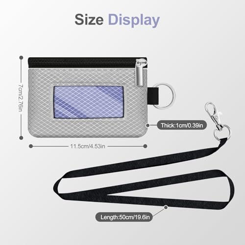 Image of Minimalist RFID Blocking Small Wallet with ID Window,WaterResistant Zip Id Case Wallet with Lanyard Keychain for Cards,Cash,Travel,Women,Men (Light Gray /Lavender Purple)