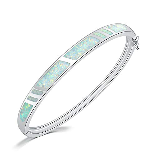 CiNily 14K White Gold Plated Opal Bangle Bracelet for Women Teen,Hypoallergenic Jewelry Gift Gemstone Bangle Bracelet 8.26 inch