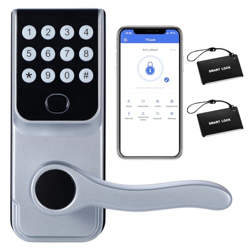 Keyless-Entry Fingerprint Smart Door Lock: LORVIBO Digital Electronic Lock with Code Passcode, Electric Door Knob, Biometric Door Handle, Perfect for Exterior/Interior/Entry/Bedroom Doors (Silver)