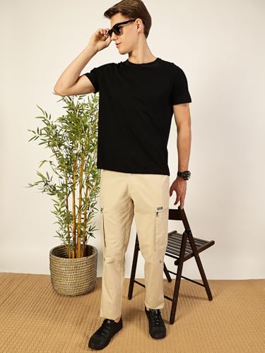 Image of Thomas Scott Men's | Solid | Light Weight | Breathable Fabric | 2 Zipper Pockets | Mid Rise | Regular Fit | Cotton Blend | Button Waist | Chino Trouser | Pants