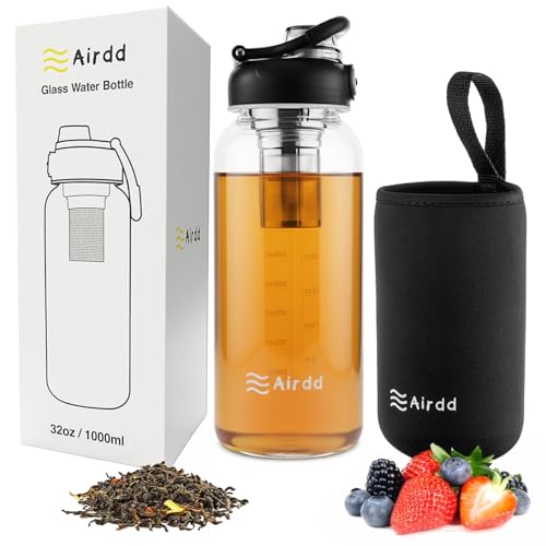 Airdd 32oz Glass Water Bottle
