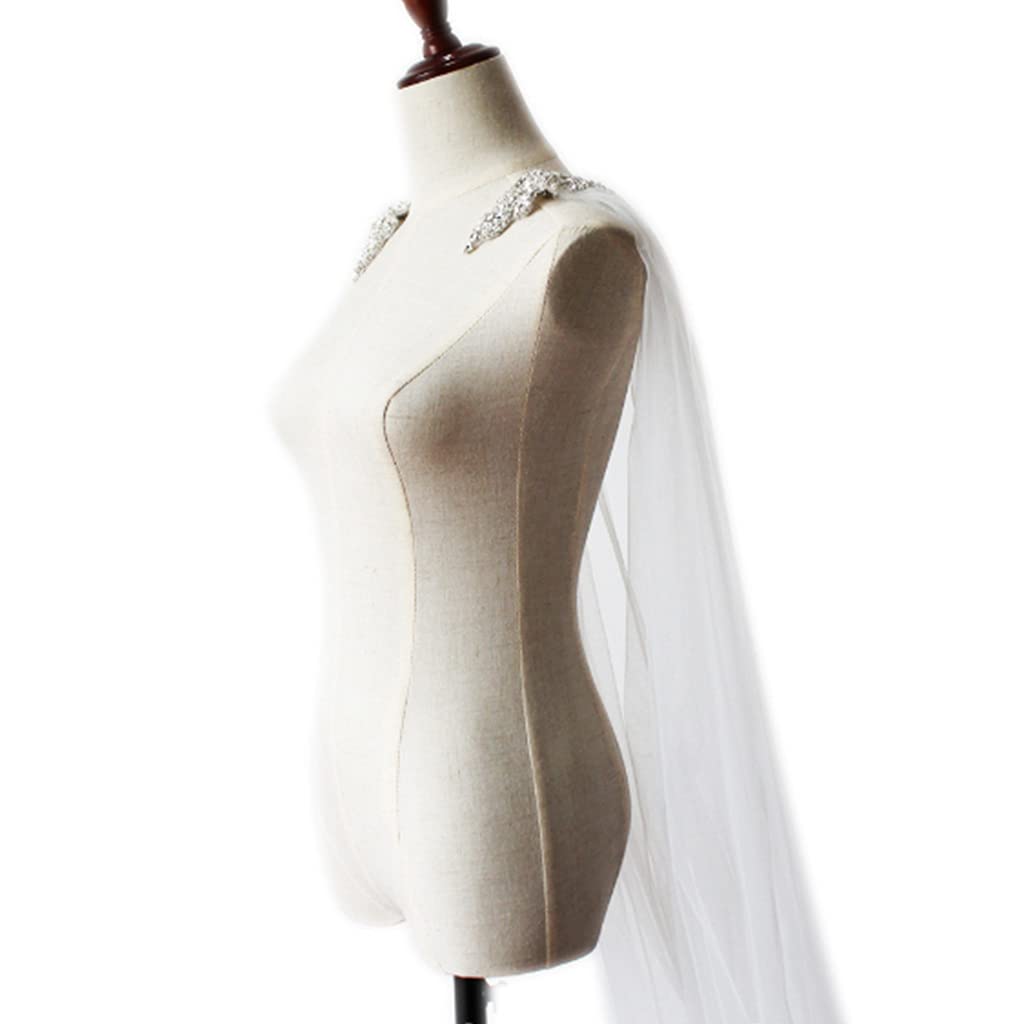 GUMEI Velo de Novia Mujer, Tul, Catedral, hasta el Suelo, Capas de Boda, Hombro, joyería de Cristal de imitación, Apliques Florales, Capa Larga para Novia