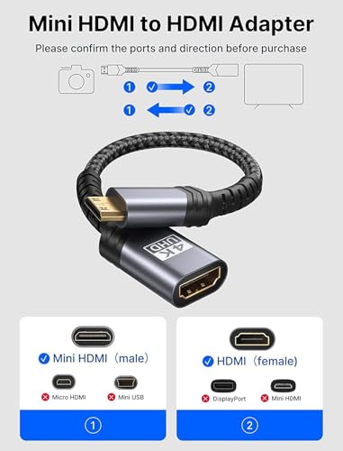 Image of 4K Mini HDMI Adapter 2.1 Mini HDMI Male to Standard HDMI Female Adapter Convertor Support 8K@60Hz, 4K@144Hz, 2K@240Hz (Cable)