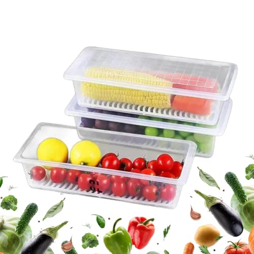 Image of 1500 Ml Transparent Fridge Storage Container with Removable Drain Plate | BPA Free Plastic Refrigerator Organizer Box | Freezer Safe Kitchen Storage for Vegetables, Fruits (Pack Of 6)