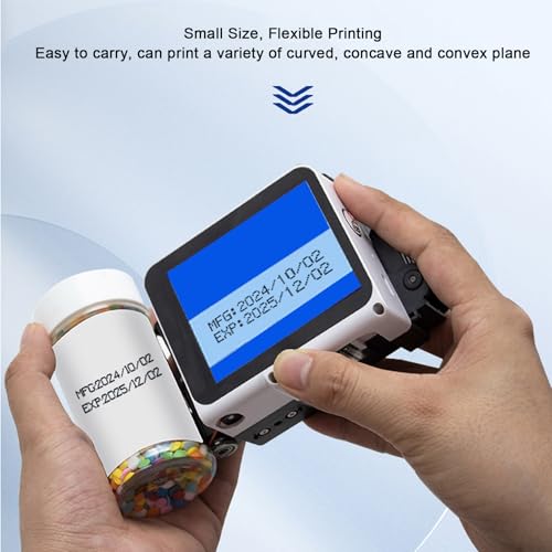Garsent Impresora de Inyección de Tinta Portátil, Impresora Portátil de Mano de 12,7 Mm, Máquina de Codificación de Inyección de Tinta con Pantalla Táctil para Imprimir Texto Número de