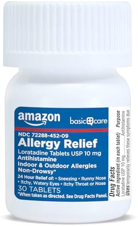 Amazon Basic Care Allergy Relief Loratadine Tablets 10 mg, 24-Hour Non-Drowsy Antihistamine for Sneezing, Runny Nose, Itchy Eyes, Hay Fever, 30 Count - 5