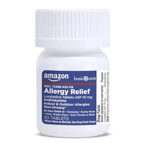 Image of Amazon Basic Care Allergy Relief Loratadine Tablets 10 mg, 24-Hour Non-Drowsy Antihistamine for Sneezing, Runny Nose, Itchy Eyes, Hay Fever, 30 Count