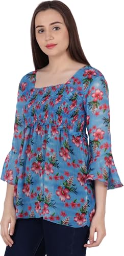 Image of POPWINGS Printed Chiffon Peplum Tops for Women