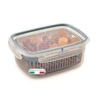 Snips Veggie SnipsLock - Contenitori per Alimenti Rettangolare, Contenitore per Cibi 1,8L, Cestello Rimovibile, 4 Chiusure di Sicurezza e Guarnizione Salva Freschezza 22.5x17.7x9 Azzurro Made in Italy