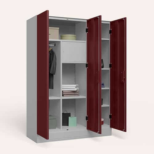 Image of Interio by Godrej Almirah Slimline 3-Door Steel Almirah, Cupboard for Clothes (Russet), 1-Year Warranty, 7 Shelves, 1 Locker