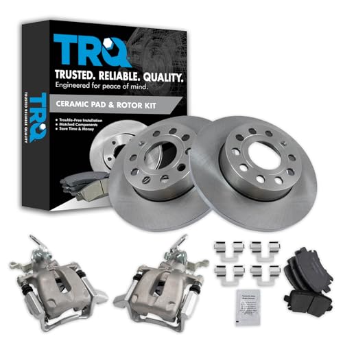 Image of TRQ Rear Ceramic Brake Pad and Rotor Set Includes Calipers
