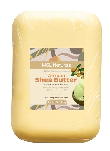 MGL Naturals Raw African Shea Butter Ivory 10 lb, 100% Pure and Unrefined. Nourish and moisturize skin and hair. Use alone or DIY recipes. From Ghana (10 lb)